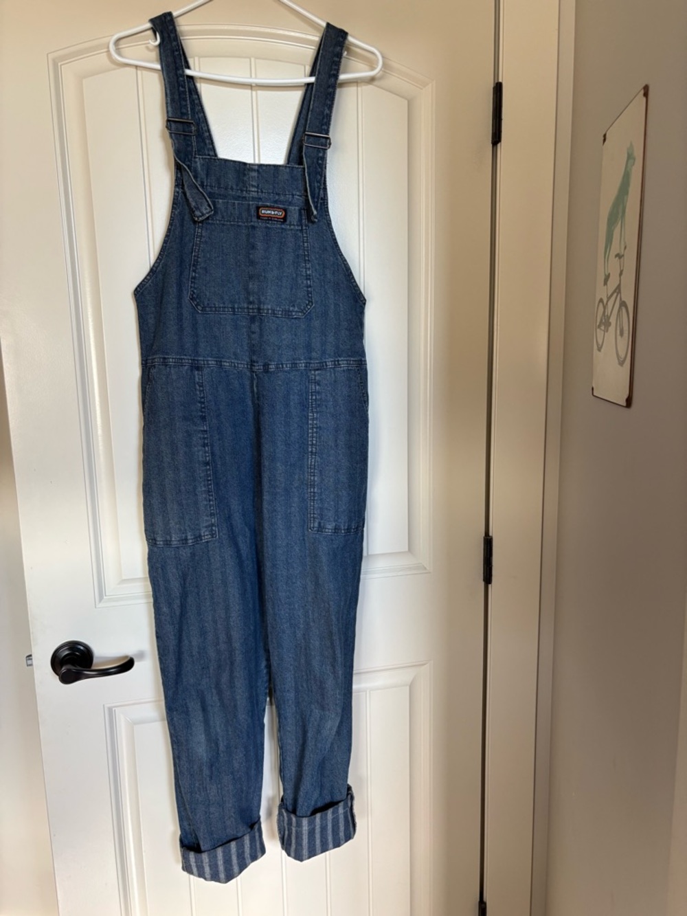 Run and Fly denim Dungarees XS unisex striped pattern made in UK